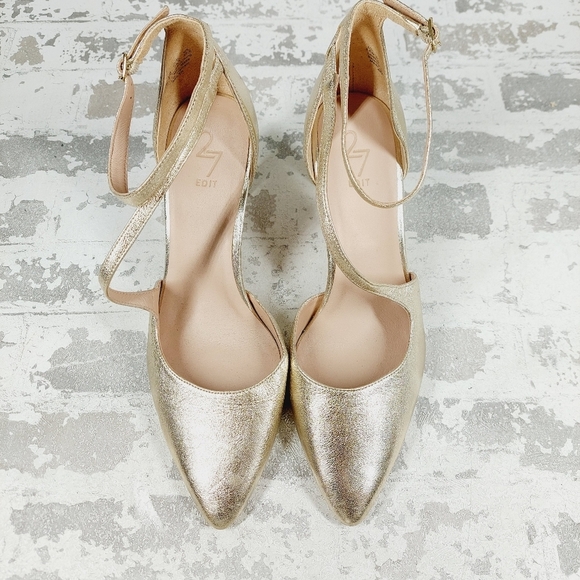 New Naturalizer 27 Edit Abilyn Wide Gold Leather Pointed Toe Heels K711 - Picture 10 of 14